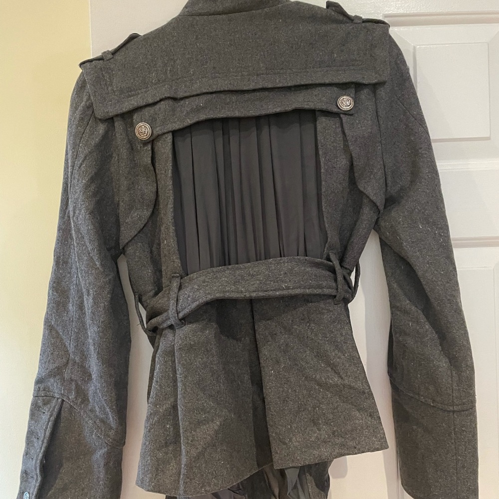 Wool Fall coat, Gray with chiffon detailing.